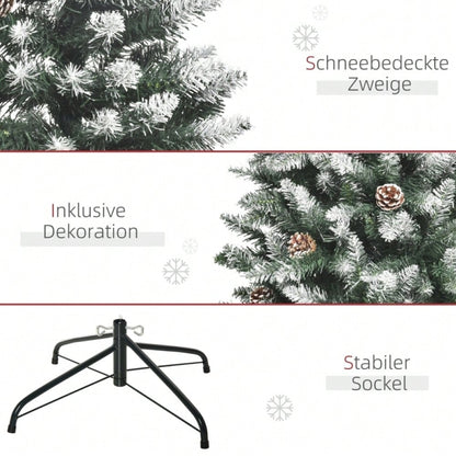 Künstlicher Weihnachtsbaum 150 cm mit 630 Zweigen & 37 Zapfen, verschneit & feuerfest, Premium-Weihnachtsbaum mit Schneespitzen - von HOMCOM