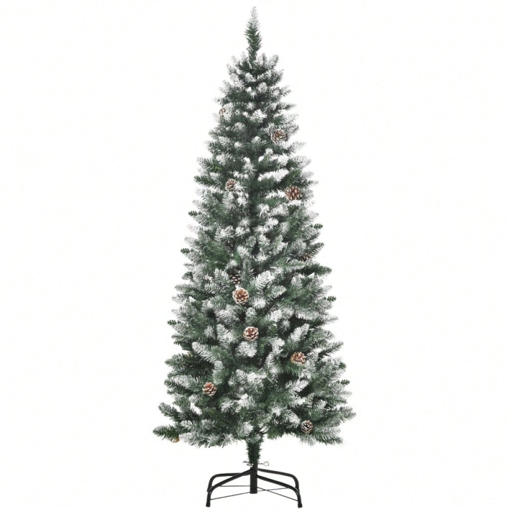 Künstlicher Weihnachtsbaum 150 cm mit 630 Zweigen & 37 Zapfen, verschneit & feuerfest, Premium-Weihnachtsbaum mit Schneespitzen - von HOMCOM