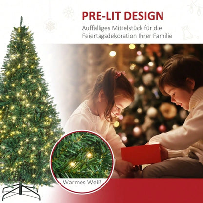 Künstlicher Weihnachtsbaum 210 cm mit 700 warmweißen LEDs & 2154 Zweigen, flammhemmend aus Kunststoff/Metall, 210x142 cm, grün - von HOMCOM