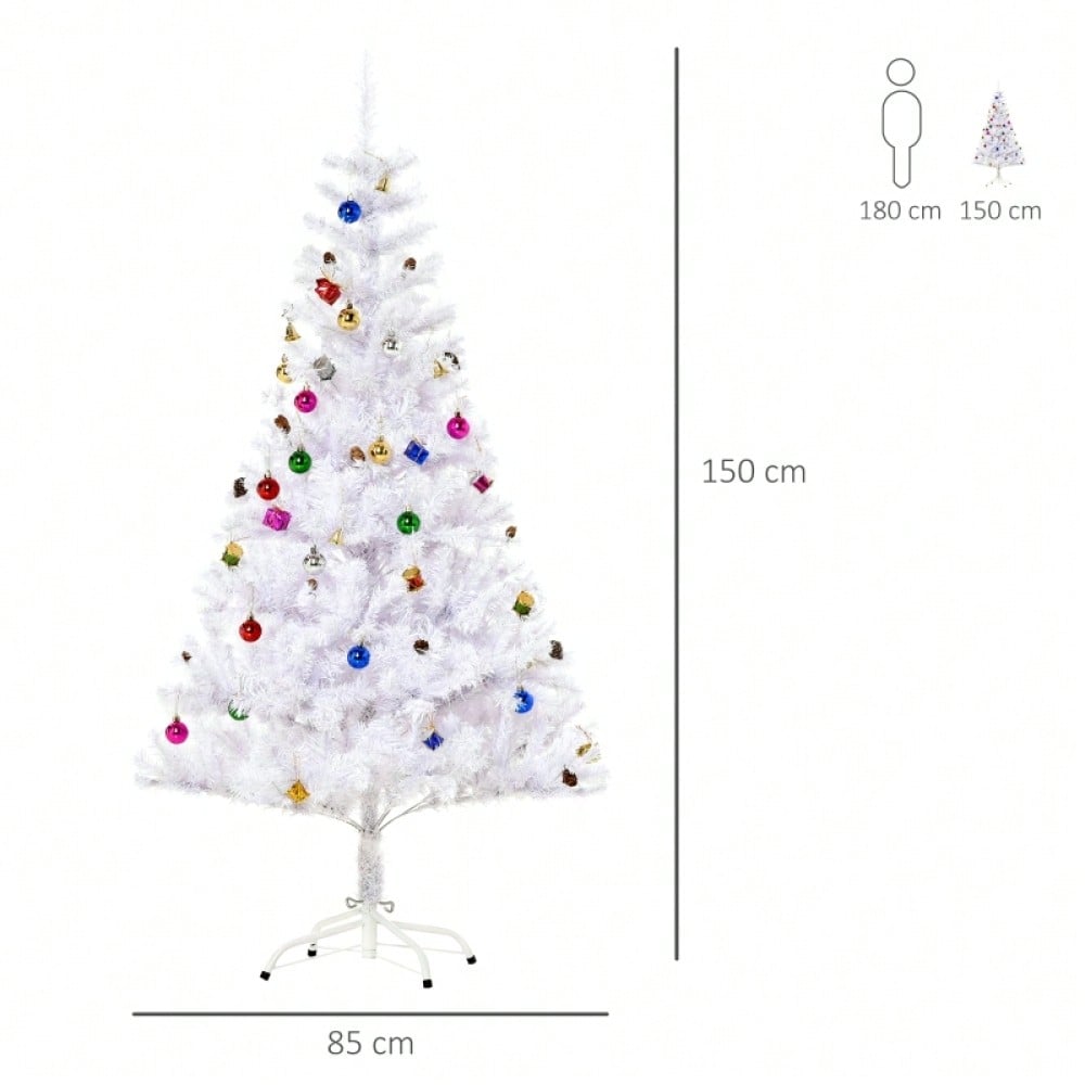 Künstlicher Weihnachtsbaum 150 cm inkl. Ständer & festlicher Dekoration, weiß - von HOMCOM