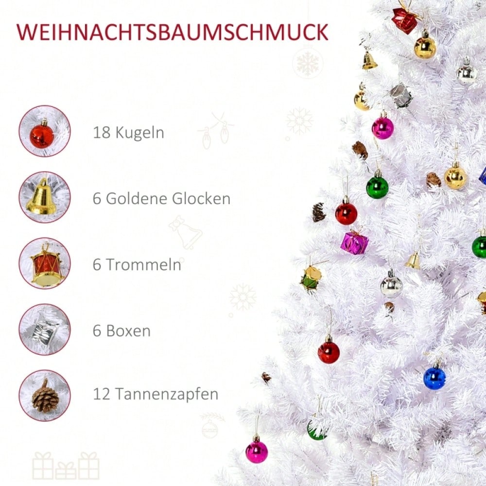 Künstlicher Weihnachtsbaum 150 cm inkl. Ständer & festlicher Dekoration, weiß - von HOMCOM