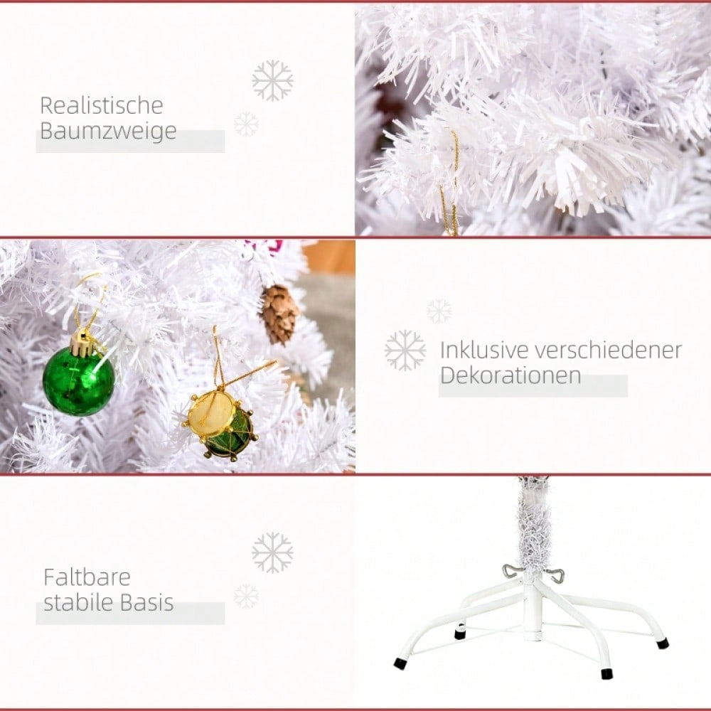 Künstlicher Weihnachtsbaum 150 cm inkl. Ständer & festlicher Dekoration, weiß - von HOMCOM
