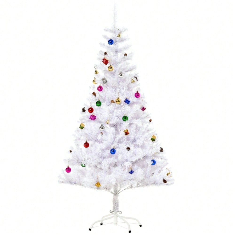 Künstlicher Weihnachtsbaum 150 cm inkl. Ständer & festlicher Dekoration, weiß - von HOMCOM