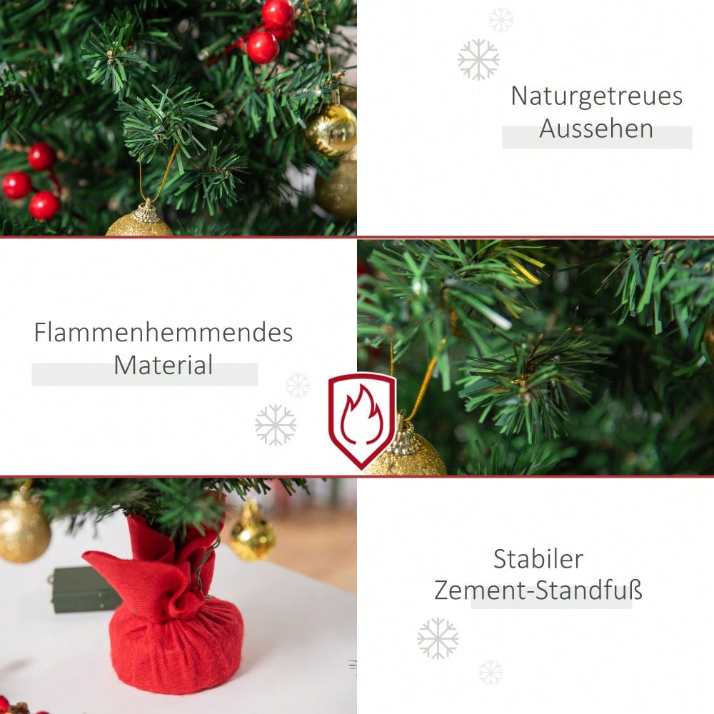Tischweihnachtsbaum 60 cm komplett dekoriert mit LED-Beleuchtung, Stechpalmenbeeren & Kugeln, Ø40 cm, grün - von HOMCOM