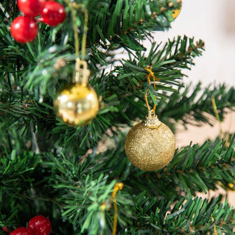 Tischweihnachtsbaum 60 cm komplett dekoriert mit LED-Beleuchtung, Stechpalmenbeeren & Kugeln, Ø40 cm, grün - von HOMCOM