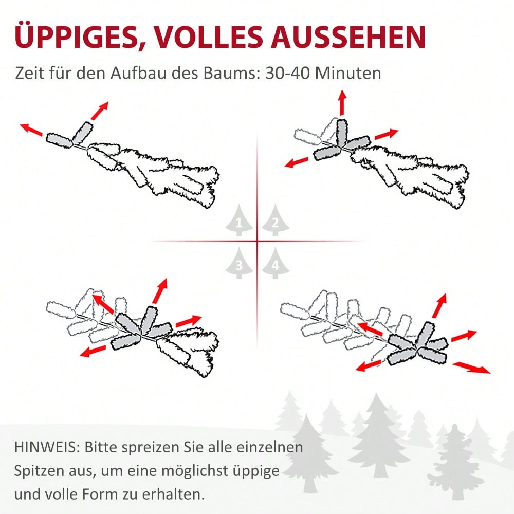 Künstlicher Weihnachtsbaum 180 cm mit 1942 Astspitzen & dichten Zweigen, natürlich aussehend, für festliche Dekoration, grün - von HOMCOM