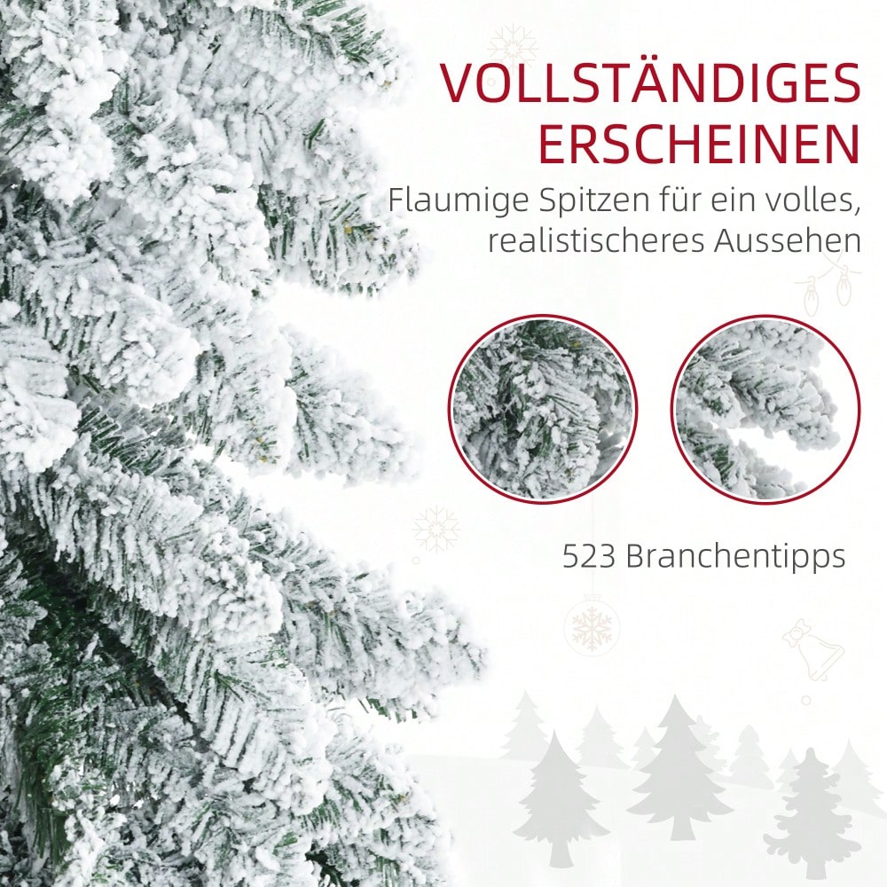 HOMCOM Künstlicher Weihnachtsbaum 180 cm mit Kunstschnee | 523 Spitzen | inkl. Standfuß