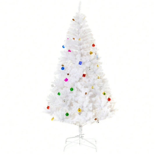 HOMCOM Künstlicher Weihnachtsbaum 180 cm in Weiß mit Dekoration | Fertig geschmückter Christbaum inkl. Ständer | für festliche Weihnachtsdekoration