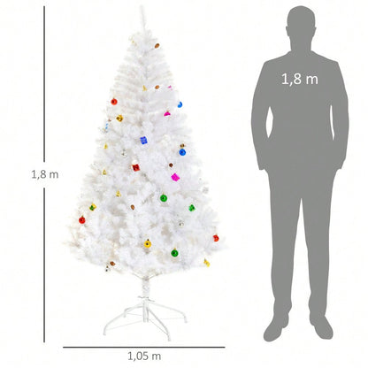 HOMCOM Künstlicher Weihnachtsbaum 180 cm in Weiß mit Dekoration | Fertig geschmückter Christbaum inkl. Ständer | für festliche Weihnachtsdekoration