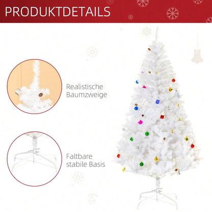 HOMCOM Künstlicher Weihnachtsbaum 180 cm in Weiß mit Dekoration | Fertig geschmückter Christbaum inkl. Ständer | für festliche Weihnachtsdekoration