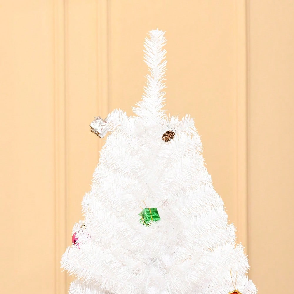 HOMCOM Künstlicher Weihnachtsbaum 180 cm in Weiß mit Dekoration | Fertig geschmückter Christbaum inkl. Ständer | für festliche Weihnachtsdekoration