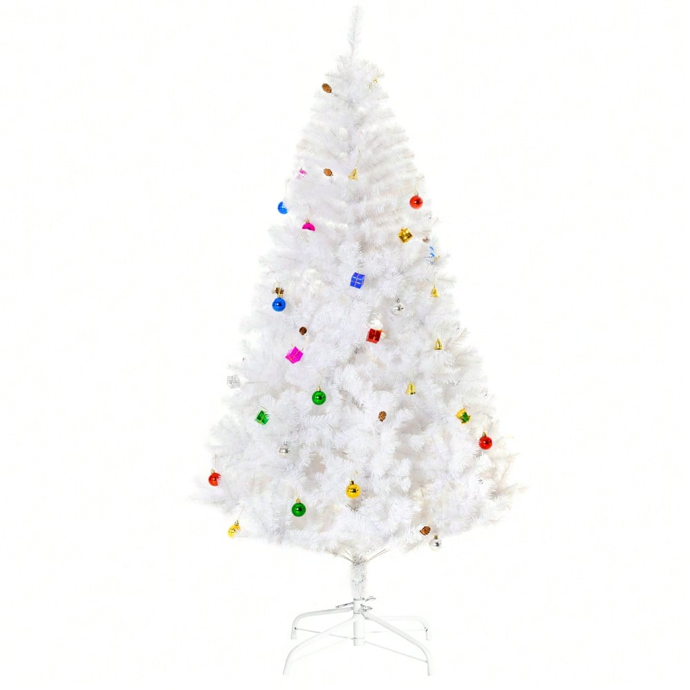 HOMCOM Künstlicher Weihnachtsbaum 180 cm in Weiß mit Dekoration | Fertig geschmückter Christbaum inkl. Ständer | für festliche Weihnachtsdekoration