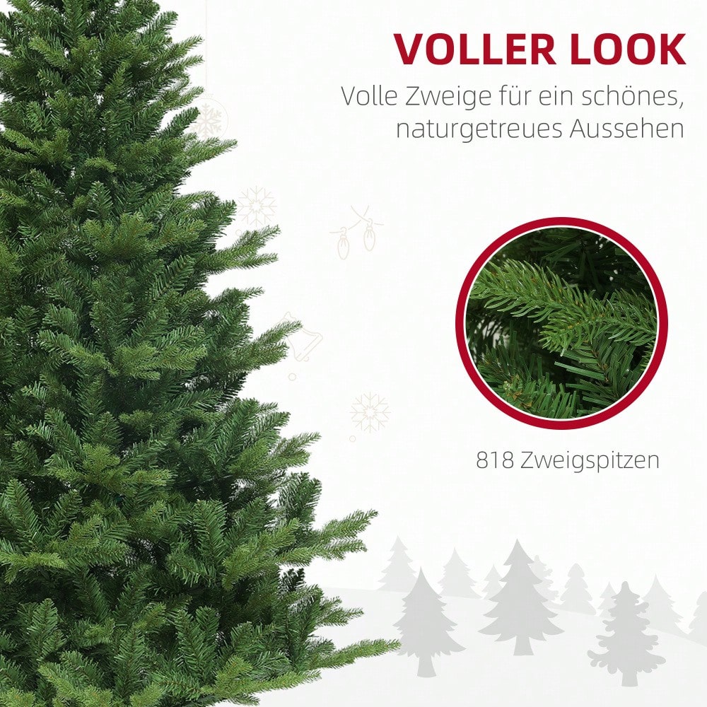 HOMCOM Künstlicher Weihnachtsbaum 180 cm mit 818 Spitzen & Schnellaufbau-System | Christbaum inkl. Stahlständer | Für Indoor Weihnachtsdeko