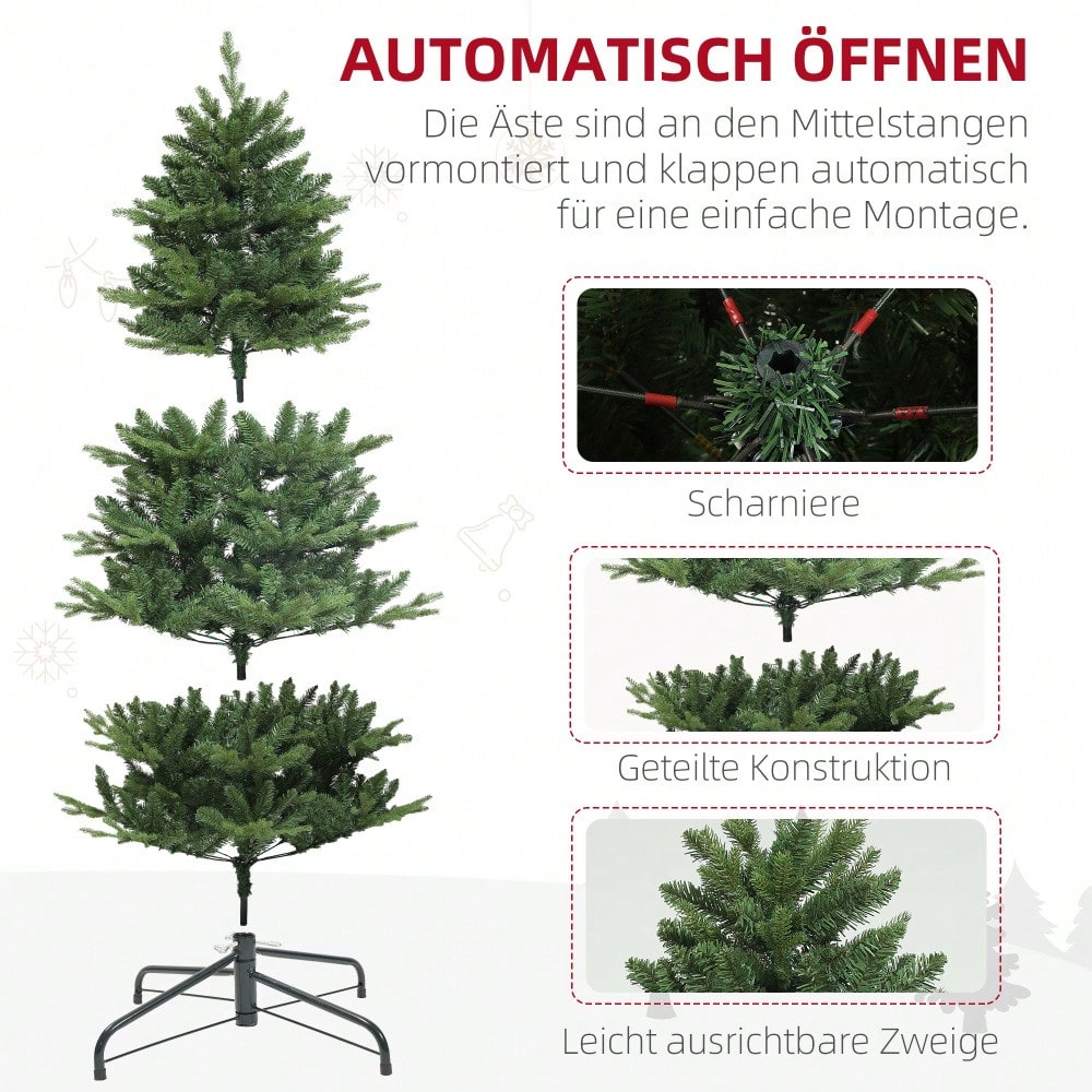 HOMCOM Künstlicher Weihnachtsbaum 180 cm mit 818 Spitzen & Schnellaufbau-System | Christbaum inkl. Stahlständer | Für Indoor Weihnachtsdeko