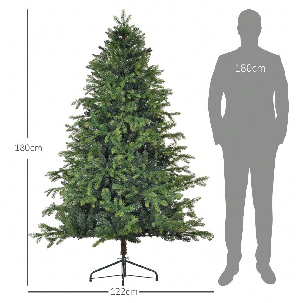 HOMCOM Künstlicher Weihnachtsbaum 180 cm mit 1700 Spitzen | Extra volle Tanne mit Klapp-System & stabilem Metallständer | Für Weihnachtsdeko Indoor