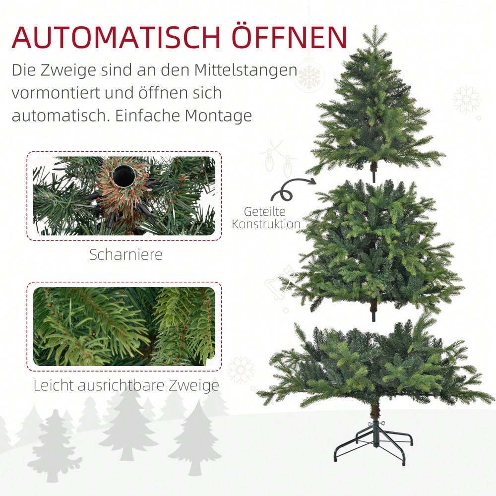 HOMCOM Künstlicher Weihnachtsbaum 180 cm mit 1700 Spitzen | Extra volle Tanne mit Klapp-System & stabilem Metallständer | Für Weihnachtsdeko Indoor