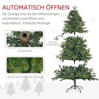 HOMCOM Künstlicher Weihnachtsbaum 180 cm mit 1700 Spitzen | Extra volle Tanne mit Klapp-System & stabilem Metallständer | Für Weihnachtsdeko Indoor