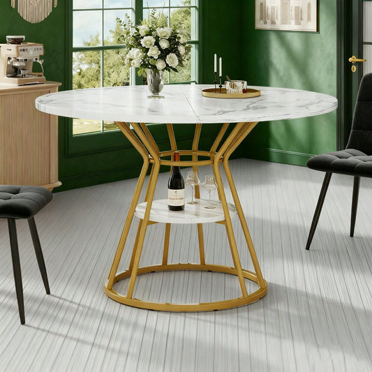 Runder Esstisch mit Marmorplatte & goldenen Beinen | Küchentisch Ø 80 cm in Schwarz/Gold | Inkl. Metallgestell, 1-stück