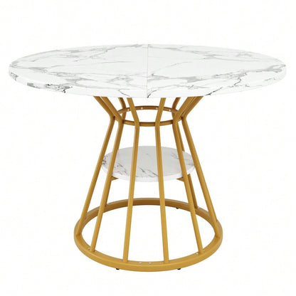 Runder Esstisch mit Marmorplatte & goldenen Beinen | Küchentisch Ø 80 cm in Schwarz/Gold | Inkl. Metallgestell, 1-stück