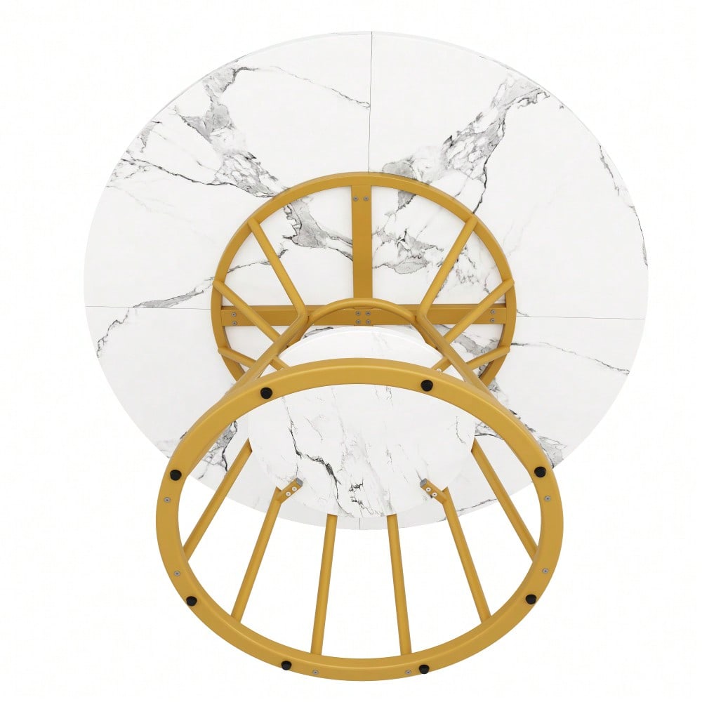 Runder Esstisch mit Marmorplatte & goldenen Beinen | Küchentisch Ø 80 cm in Schwarz/Gold | Inkl. Metallgestell, 1-stück