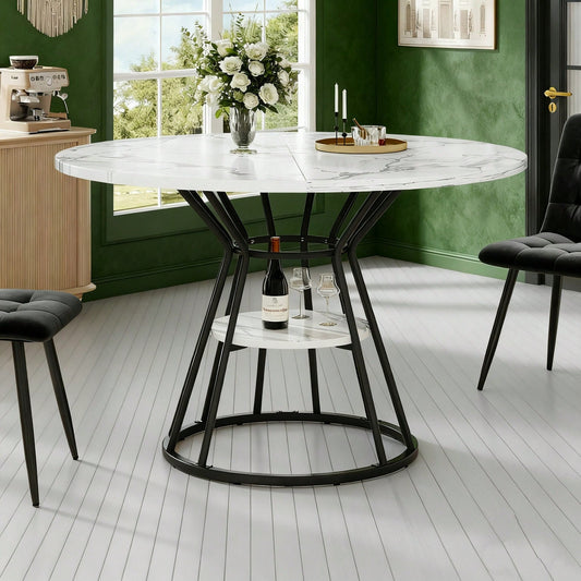 Runder Esstisch mit Marmorplatte & goldenen Beinen | Küchentisch Ø 80 cm in Schwarz/Gold | Inkl. Metallgestell, 1-stück