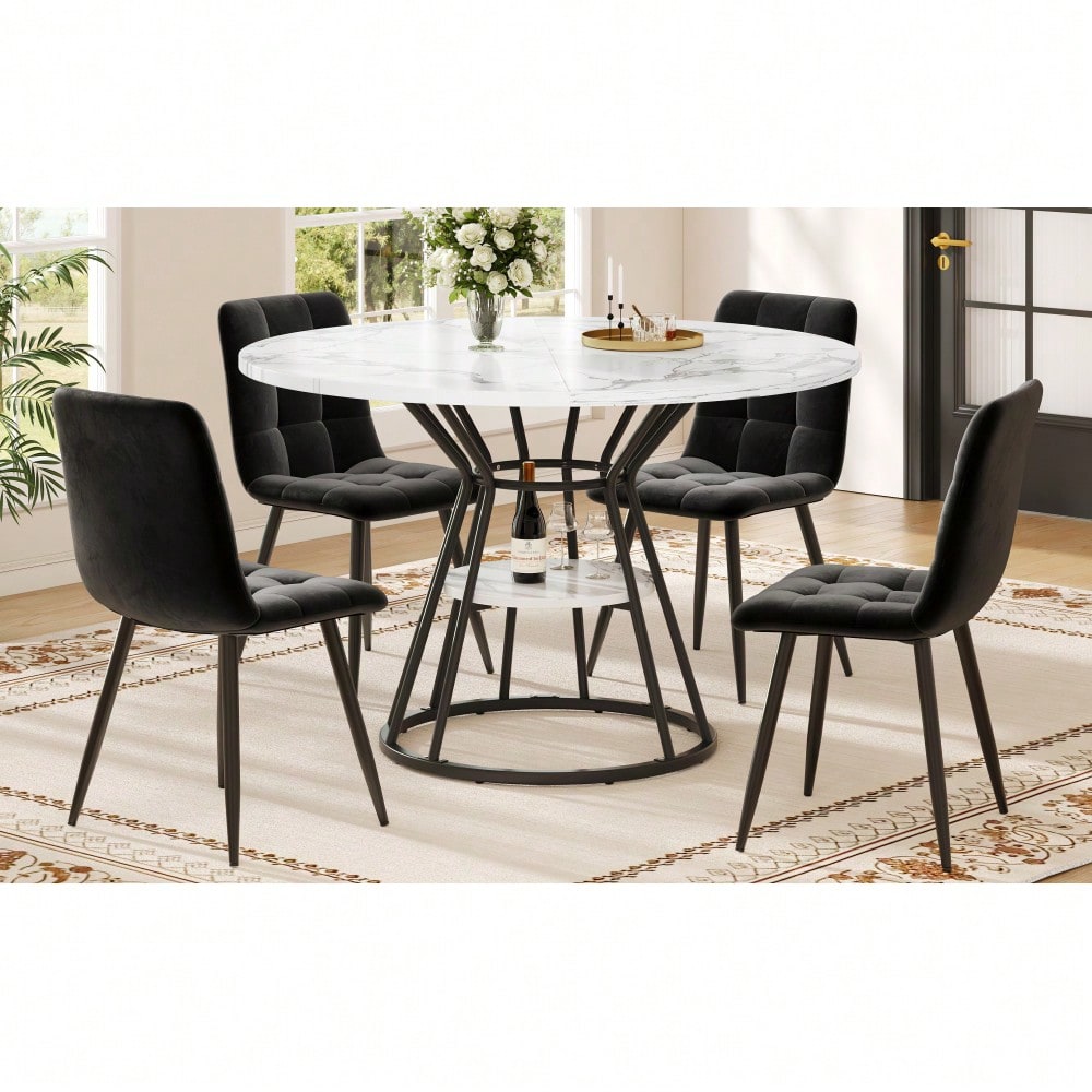 Runder Esstisch mit Marmorplatte & goldenen Beinen | Küchentisch Ø 80 cm in Schwarz/Gold | Inkl. Metallgestell, 1-stück