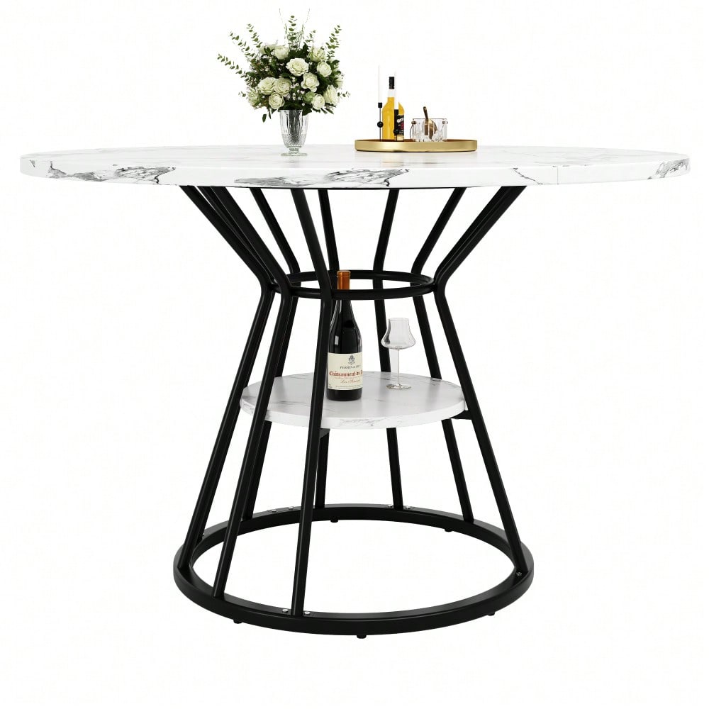 5-teiliges Esstisch-Set mit Marmortisch & Samtstühlen | Tisch 100x76 cm (Ø100 cm) inkl. 4 Stühle | Komplettset für 4 Personen in Schwarz