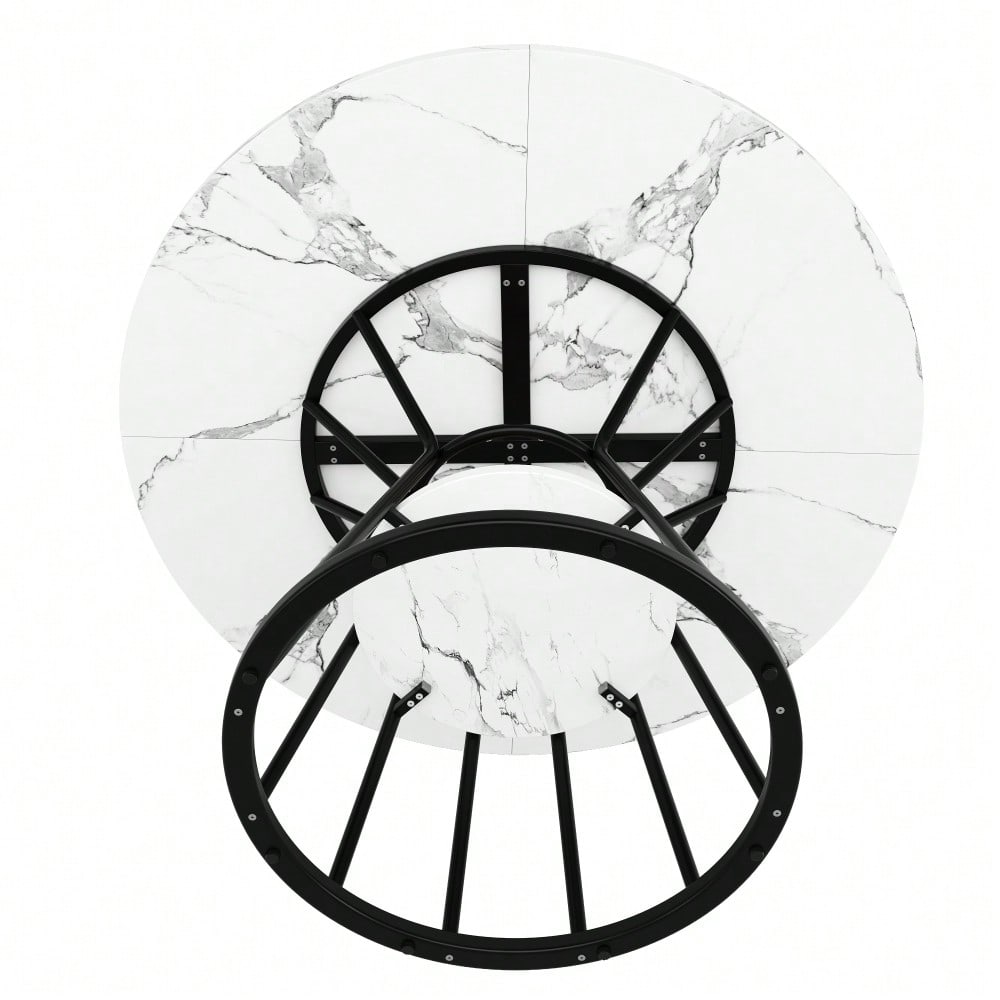 Runder Esstisch mit Marmorplatte & goldenen Beinen | Küchentisch Ø 80 cm in Schwarz/Gold | Inkl. Metallgestell, 1-stück