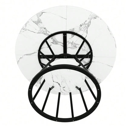 Runder Esstisch mit Marmorplatte & goldenen Beinen | Küchentisch Ø 80 cm in Schwarz/Gold | Inkl. Metallgestell, 1-stück