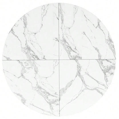 Runder Esstisch mit Marmorplatte & goldenen Beinen | Küchentisch Ø 80 cm in Schwarz/Gold | Inkl. Metallgestell, 1-stück