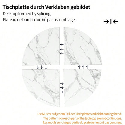 5-teiliges Esstisch-Set mit Marmortisch & Samtstühlen | Tisch 100x76 cm (Ø100 cm) inkl. 4 Stühle | Komplettset für 4 Personen in Schwarz