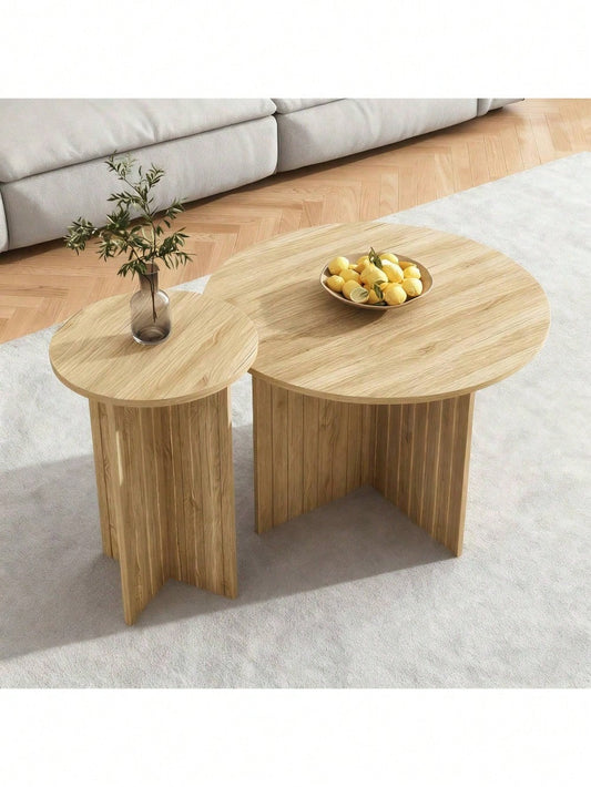 Modernes 2-teiliges Holz-Nest-Tisch-Set – Runde Couchtische & Kaffeetische im skandinavischen Design, platzsparend & vielseitig, stabile MDF/ PB Bauweise