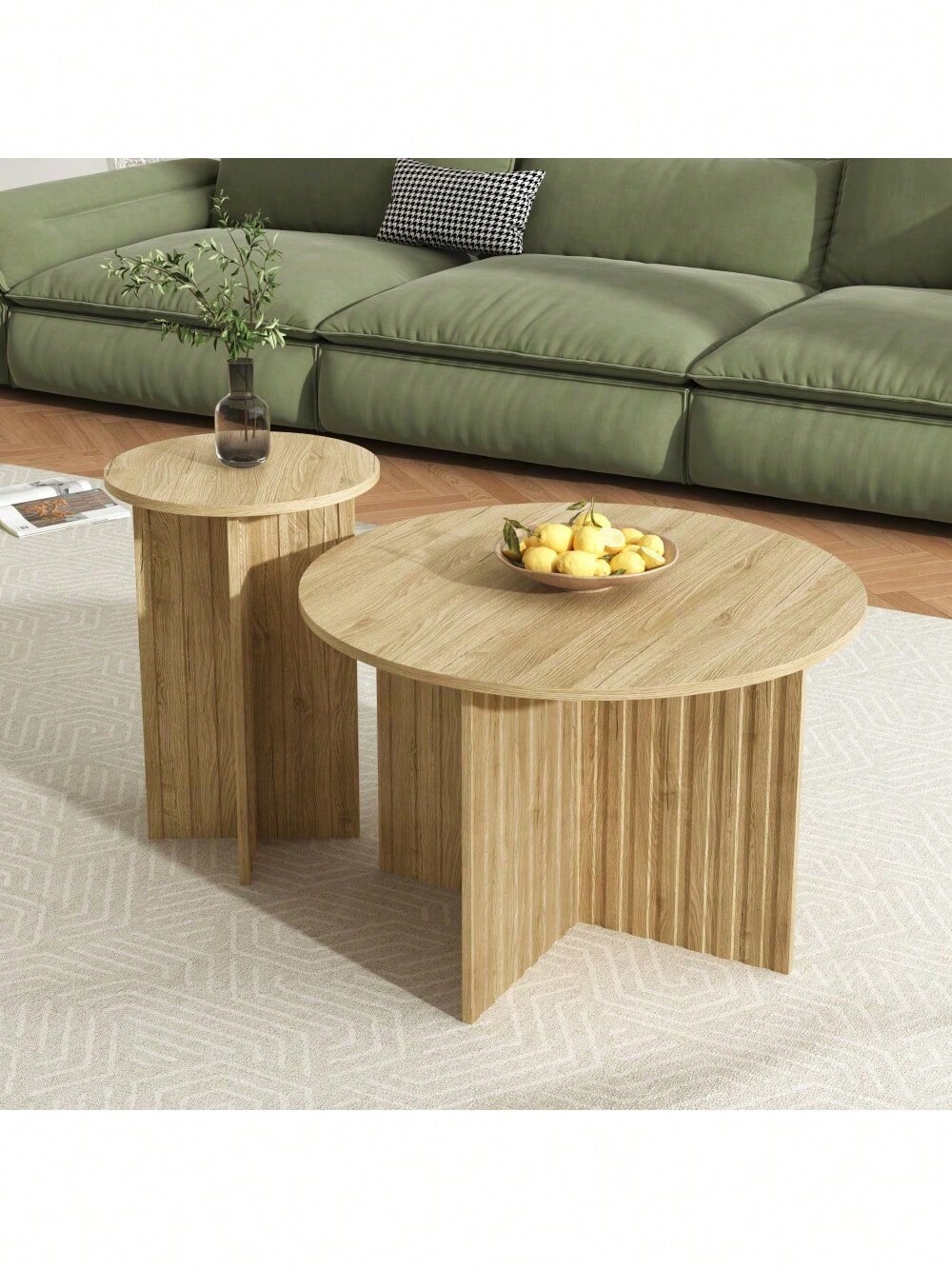 Modernes 2-teiliges Holz-Nest-Tisch-Set – Runde Couchtische & Kaffeetische im skandinavischen Design, platzsparend & vielseitig, stabile MDF/ PB Bauweise