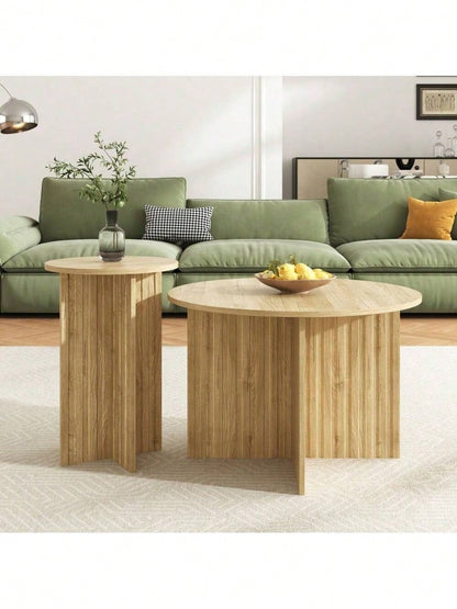 Modernes 2-teiliges Holz-Nest-Tisch-Set – Runde Couchtische & Kaffeetische im skandinavischen Design, platzsparend & vielseitig, stabile MDF/ PB Bauweise