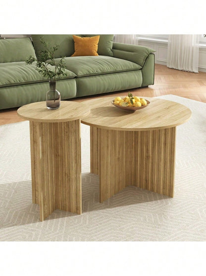 Modernes 2-teiliges Holz-Nest-Tisch-Set – Runde Couchtische & Kaffeetische im skandinavischen Design, platzsparend & vielseitig, stabile MDF/ PB Bauweise
