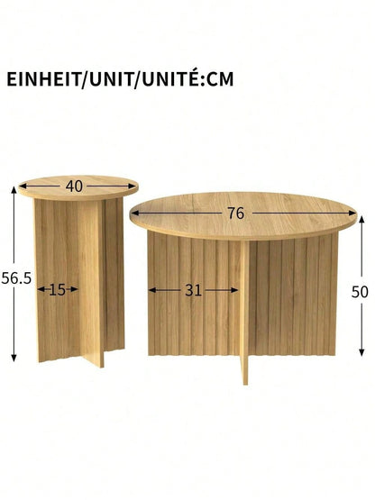 Modernes 2-teiliges Holz-Nest-Tisch-Set – Runde Couchtische & Kaffeetische im skandinavischen Design, platzsparend & vielseitig, stabile MDF/ PB Bauweise