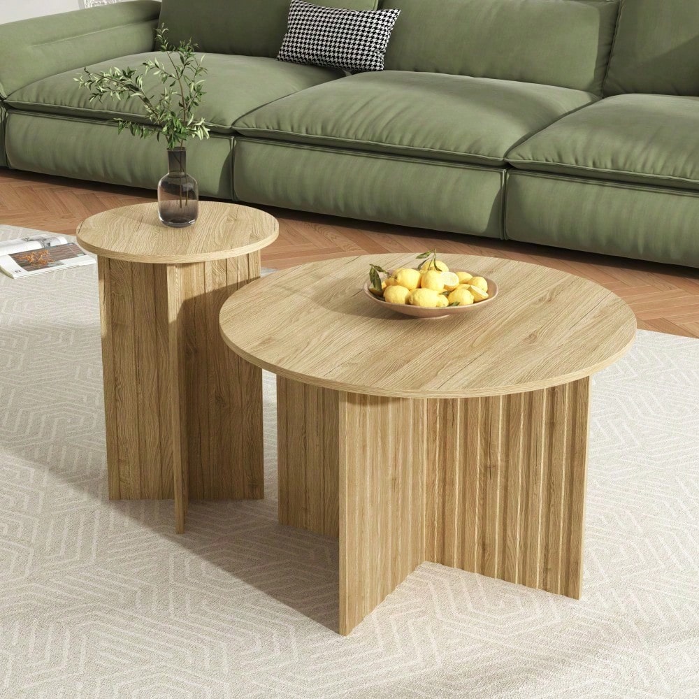 Modernes 2-teiliges Holz-Nest-Tisch-Set – Runde Couchtische & Kaffeetische im skandinavischen Design, platzsparend & vielseitig, stabile MDF/ PB Bauweise