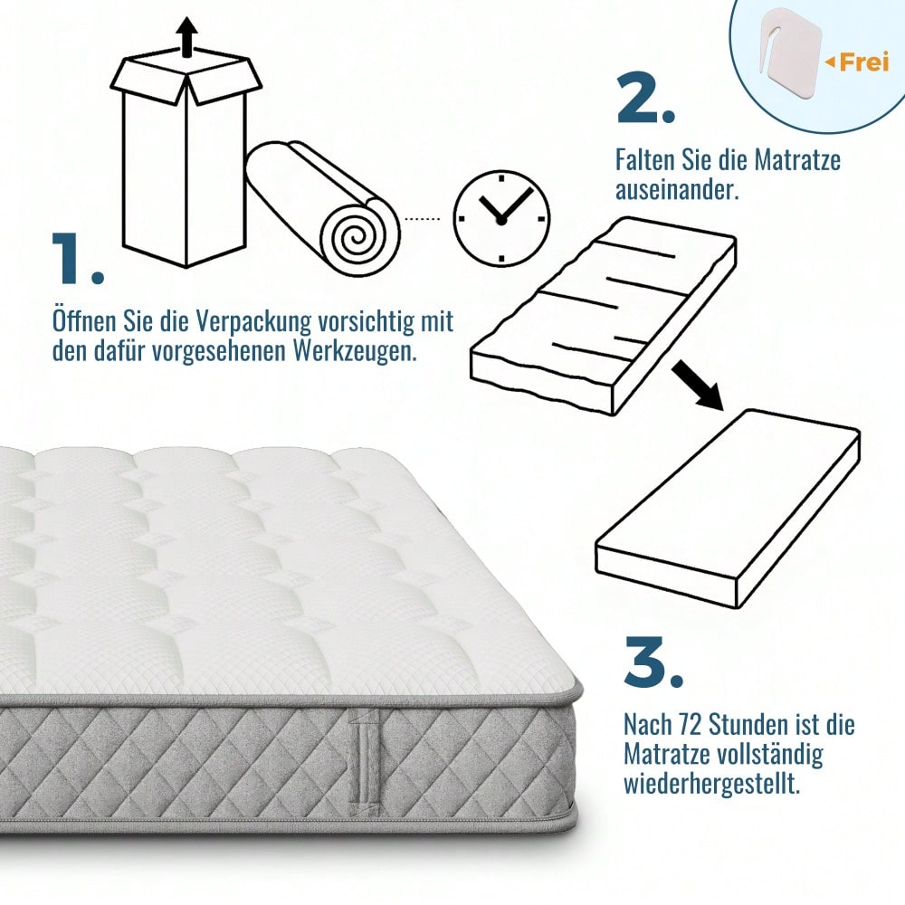 OEKO-TEX® Orthopädische Kaltschaummatratze 140x200 cm H3 | 7-Zonen-Taschenfederkern für ergonomische Unterstützung | 20 cm Höhe, mittelfest & vakuumverpackt