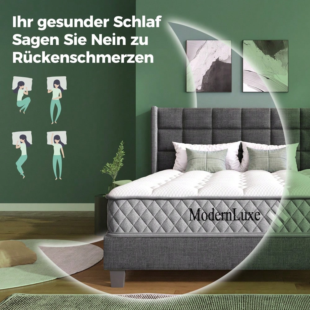 OEKO-TEX® Orthopädische Kaltschaummatratze 90x200 cm H3 | 7-Zonen-Taschenfederkern für punktgenaue Unterstützung | 20 cm Höhe, mittelfest & vakuumverpackt