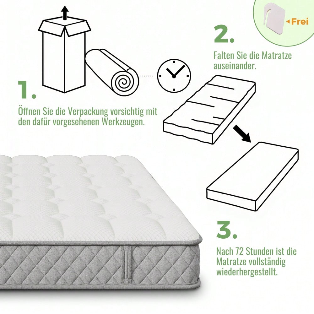 OEKO-TEX® Orthopädische Kaltschaummatratze 90x200 cm H3 | 7-Zonen-Taschenfederkern für punktgenaue Unterstützung | 20 cm Höhe, mittelfest & vakuumverpackt