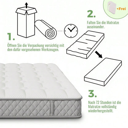 OEKO-TEX® Orthopädische Kaltschaummatratze 90x200 cm H3 | 7-Zonen-Taschenfederkern für punktgenaue Unterstützung | 20 cm Höhe, mittelfest & vakuumverpackt