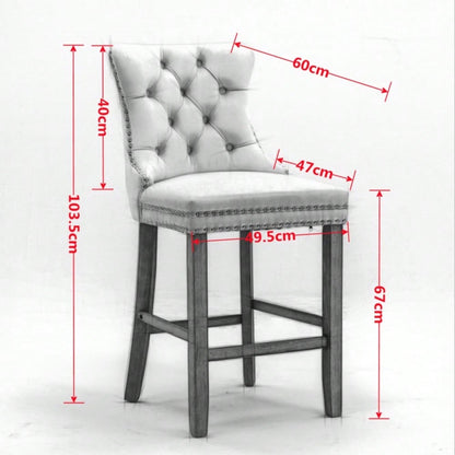 2er-Set Samt Barhocker mit Knopfsteppung & Holzbeinen | Chrom-Nagelkopf-Akzente & Polsterung | Höhenverstellbare Barhocker für Küche, Wohnzimmer in Grau | DE2002GY