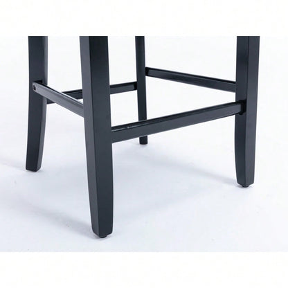 2er-Set Samt Barhocker mit Knopfsteppung & Holzbeinen | Chrom-Nagelkopfeinsätze & höhenverstellbar | Moderne Barhocker für Küche, Wohnzimmer in Schwarz | DE2002BK