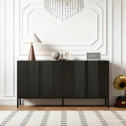 Modernes Sideboard mit 4 grifflosen Türen & eleganter Linienführung | Schrank für Esszimmer, Wohnzimmer & Küche | Schwarz