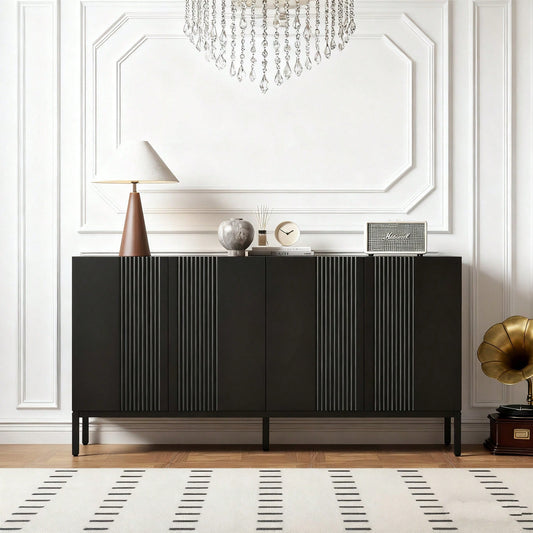 Modernes Sideboard mit 4 grifflosen Türen & eleganter Linienführung | Schrank für Esszimmer, Wohnzimmer & Küche | Schwarz