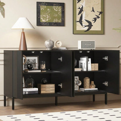 Modernes Sideboard mit 4 grifflosen Türen & eleganter Linienführung | Schrank für Esszimmer, Wohnzimmer & Küche | Schwarz