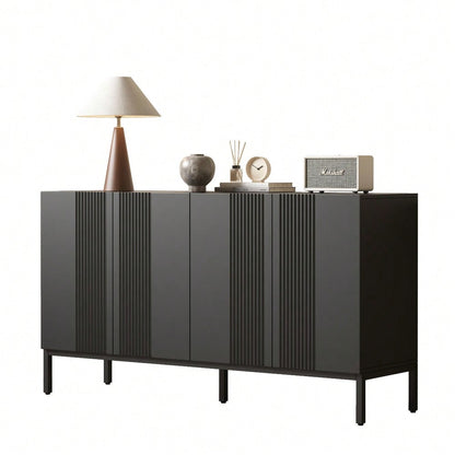 Modernes Sideboard mit 4 grifflosen Türen & eleganter Linienführung | Schrank für Esszimmer, Wohnzimmer & Küche | Schwarz