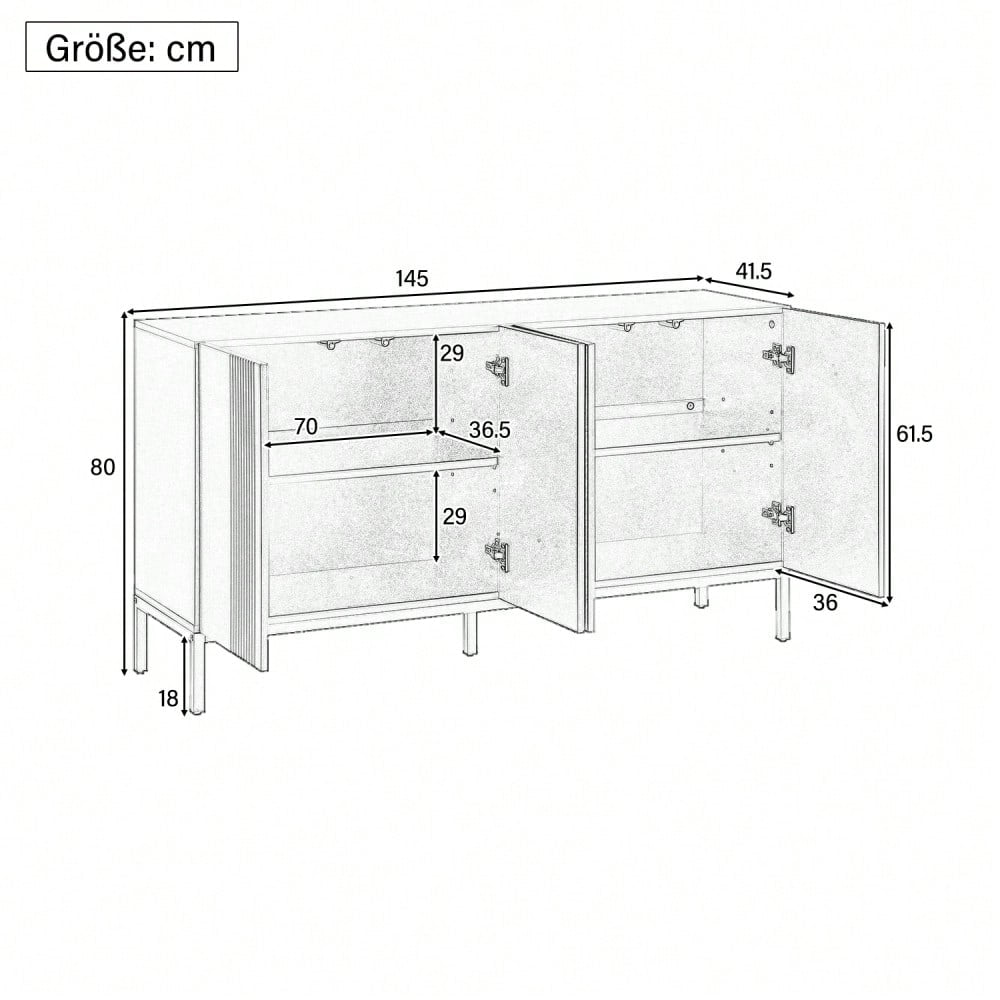 Modernes Sideboard mit 4 grifflosen Türen & eleganter Linienführung | Schrank für Esszimmer, Wohnzimmer & Küche | Schwarz
