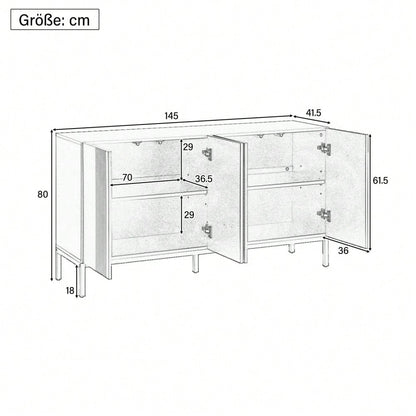 Modernes Sideboard mit 4 grifflosen Türen & eleganter Linienführung | Schrank für Esszimmer, Wohnzimmer & Küche | Schwarz