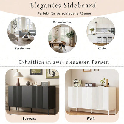 Modernes Sideboard mit 4 grifflosen Türen & eleganter Linienführung | Schrank für Esszimmer, Wohnzimmer & Küche | Schwarz
